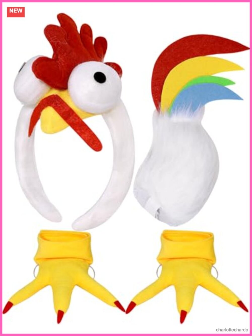 Rooster Chicken Costume Set 3D Headband Tail Feet Covers Halloween Cosplay